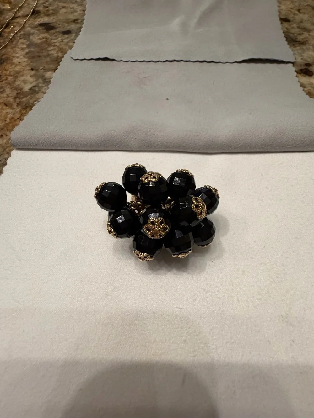 kate spade Black Beaded Cluster Ring with Gold Accents